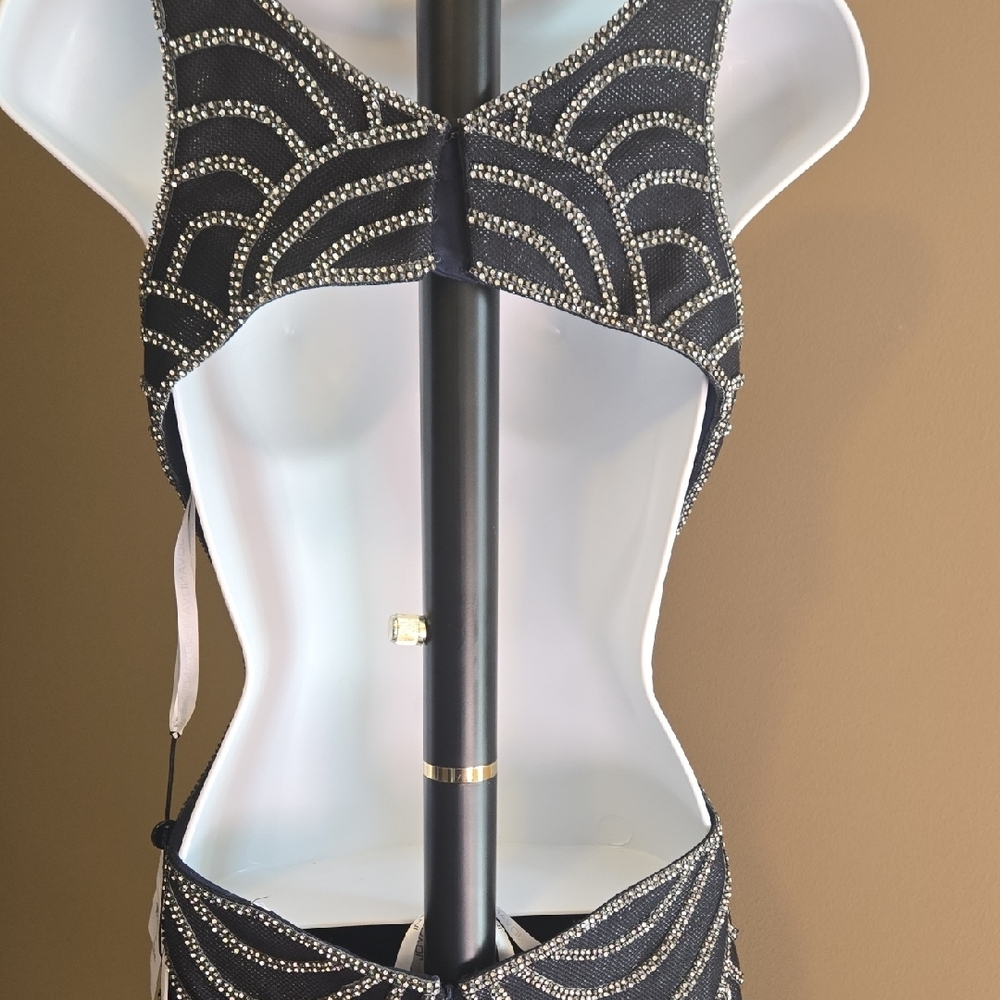 BEADED Jovani Navy Open Back Embellished Cocktail Dress NWT size 4 - Picture 9 of 16